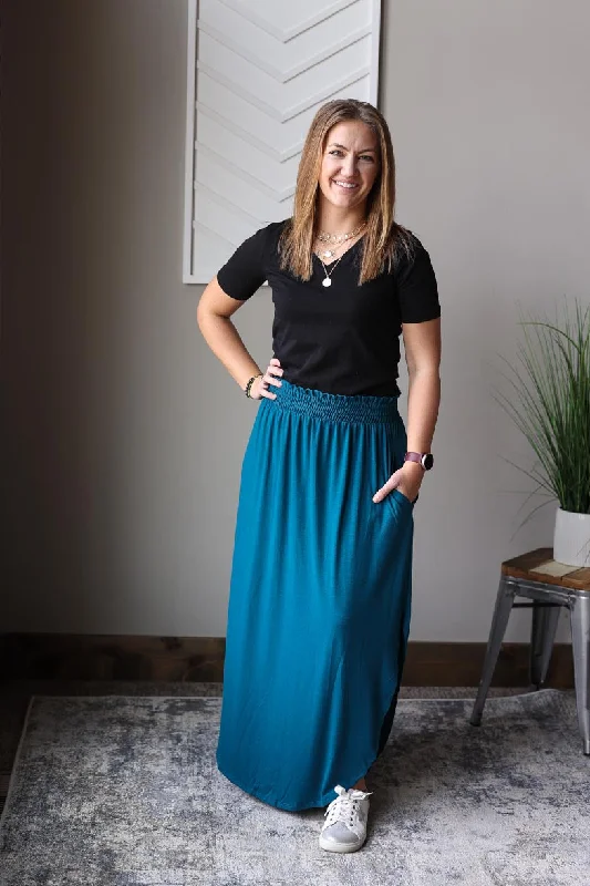 Teal Smocked Waist Maxi Skirt