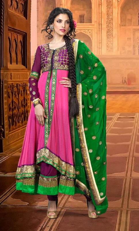 Magenta Faux Crepe Long Anarkali Salwar Kameez (D. No. 1525-A)