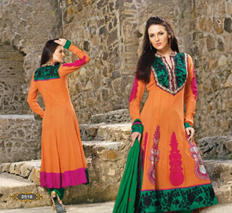 Orange Georgette Long Anarkali Salwar Kameez (D. No. 2518)