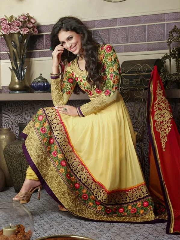 Yellow Faux Georgette Long Anarkali (D. No. 9002)