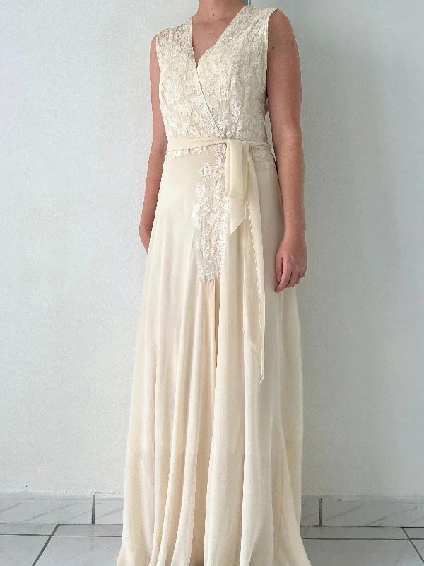 Handmade 1930's Powder Silk Chiffon Slip with Cream Lace