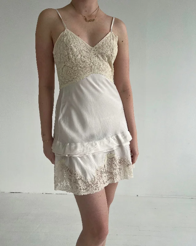 1930's Cream Silk Slip with Cream Lace