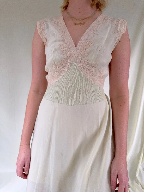 1930's Pale Mint Silk Slip with Cream Lace