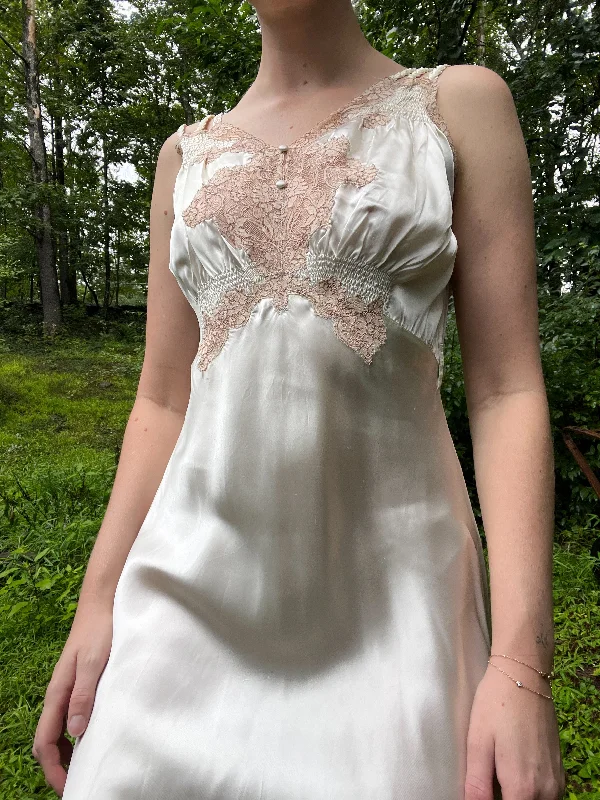 1930's White Satin Slip Dress with Lace