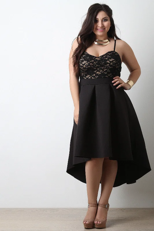 Lace Sweetheart Combo Scuba Knit Dress