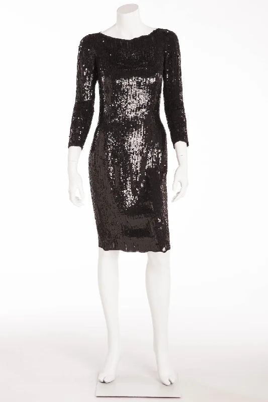 Balmain - New with Tags Black 3/4 Sleeve Sequin Dress - FR 40