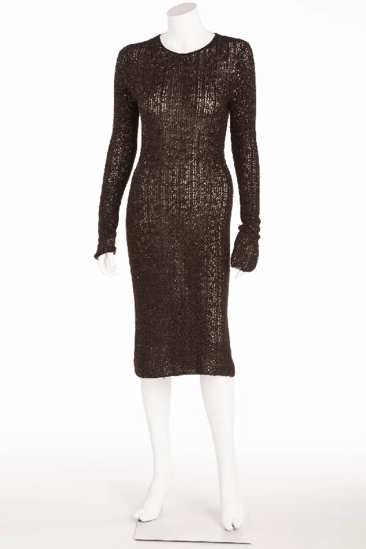 Donna Karan - Black Long Sleeve Knitted Dress with Sequins -