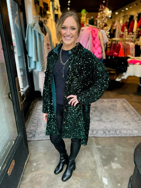 Starstruck Forest Green Sequin Velvet Shirt/Dress