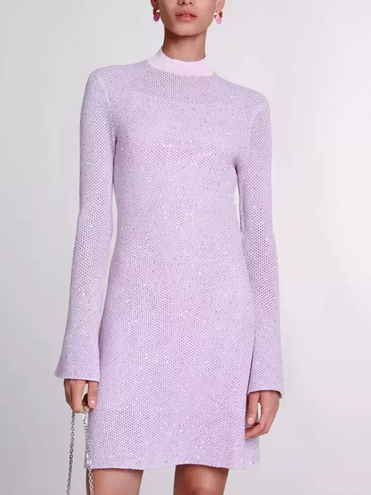 Semi-Sheer Sequin Knit Dress with Slip