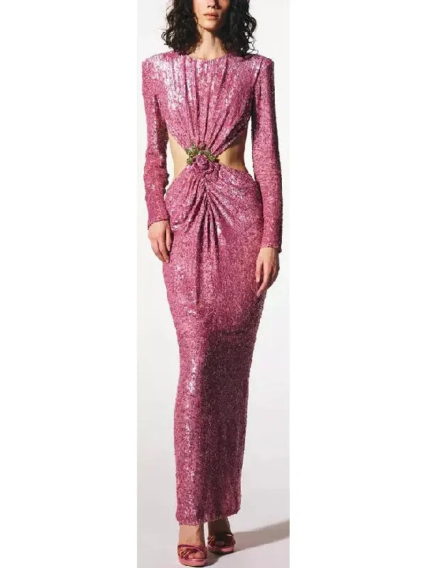 Sequin-Embellished Cutout Gown