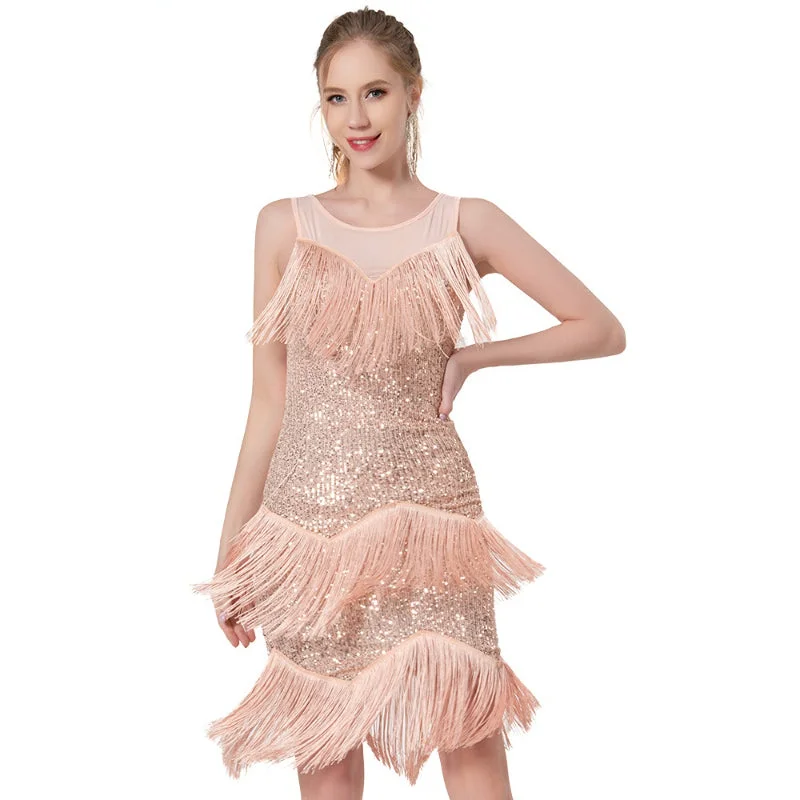 Sequin Latin Dance Dress with Tassel