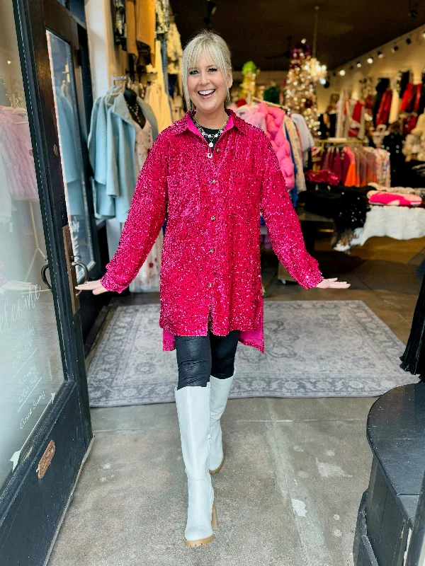 Starstruck Hot Pink Sequin Velvet Shirt/Dress