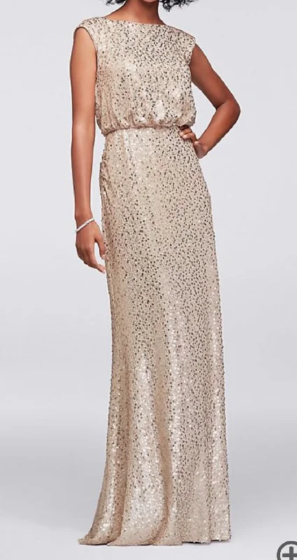 David's Bridal Long Sequin Blouson Dress F19022