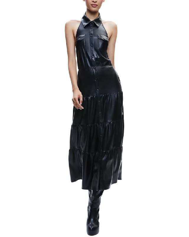 alice + olivia Miranda Halter Tiered Midi Dress