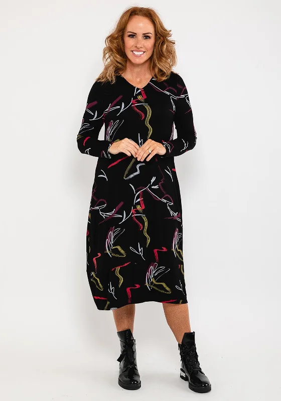 Capri Artistic Print Midi Dress, Black