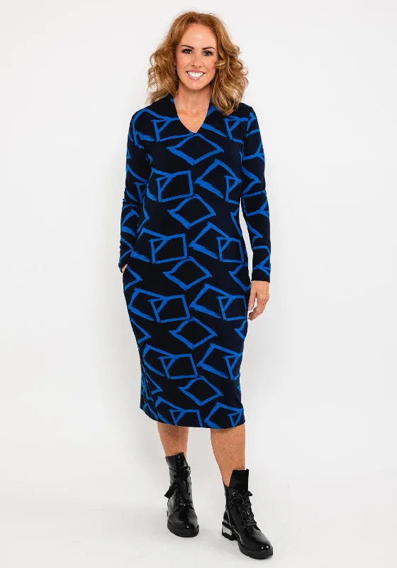 Capri Square Outline Midi Dress, Navy & Cobalt