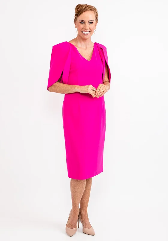 Ella Boo Oversize Tulip Sleeve Pencil Midi Dress, Hot Pink