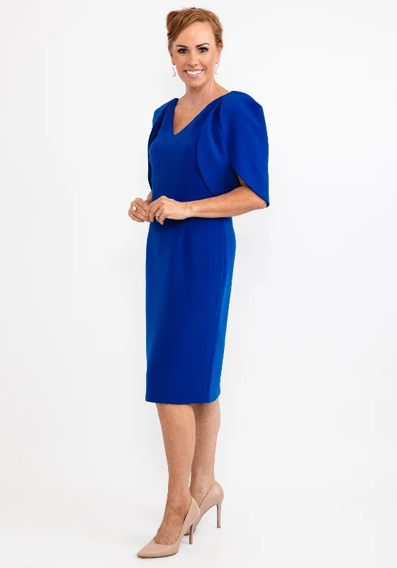 Ella Boo Oversize Tulip Sleeve Pencil Midi Dress, Royal