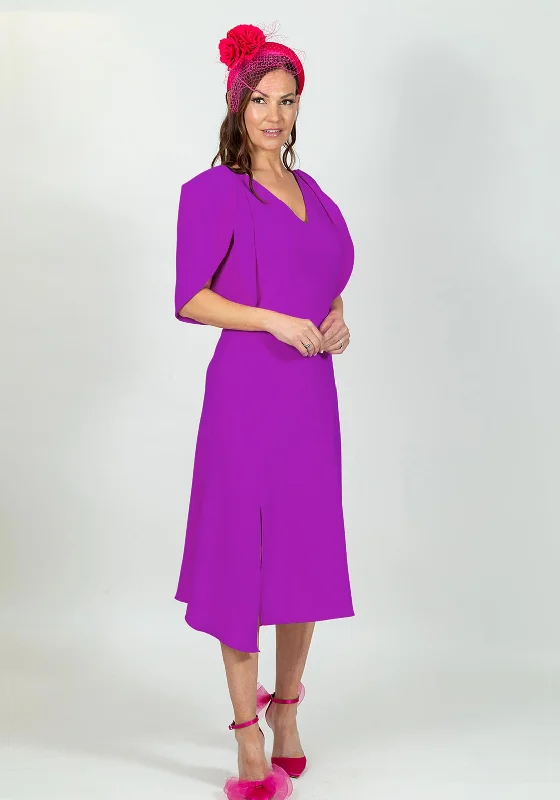 Ella Boo Oversize Tulip Sleeve Midi Dress, Fuchsia