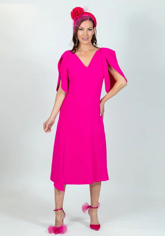 Ella Boo Oversize Tulip Sleeve Midi Dress, Hot Pink