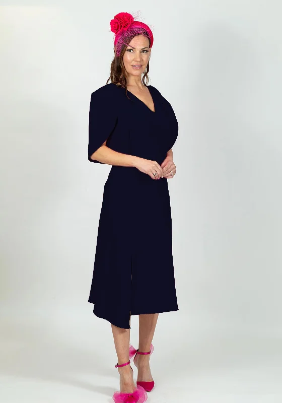 Ella Boo Oversize Tulip Sleeve Midi Dress, Navy