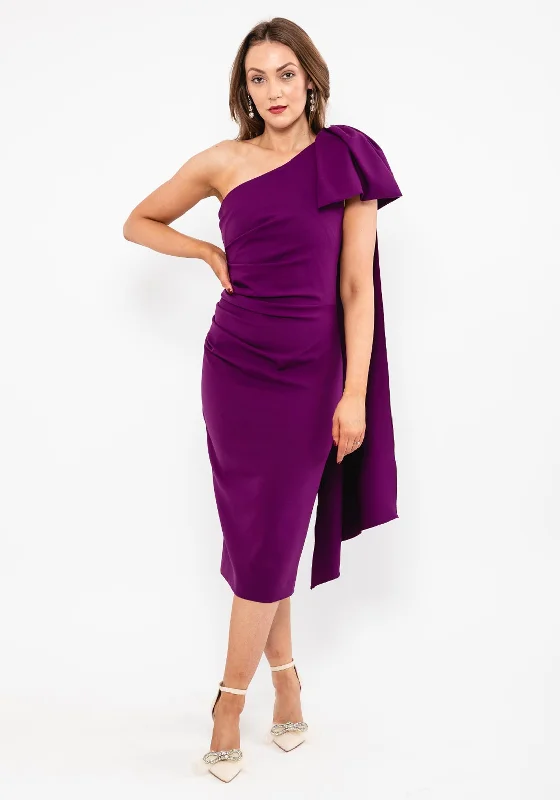 Kevan Jon Krystle Midi One-Shoulder Dress, Purple