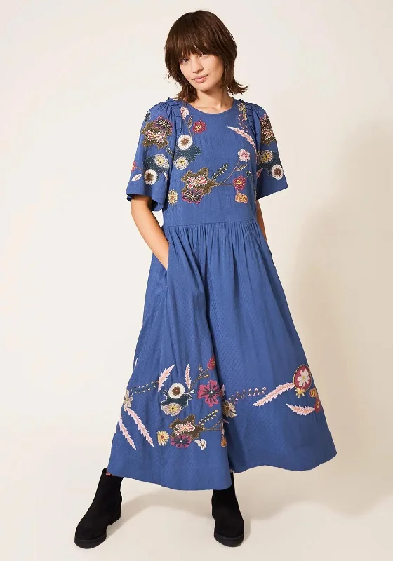 White Stuff Pippa Embroidered Midi Dress, Blue Multi