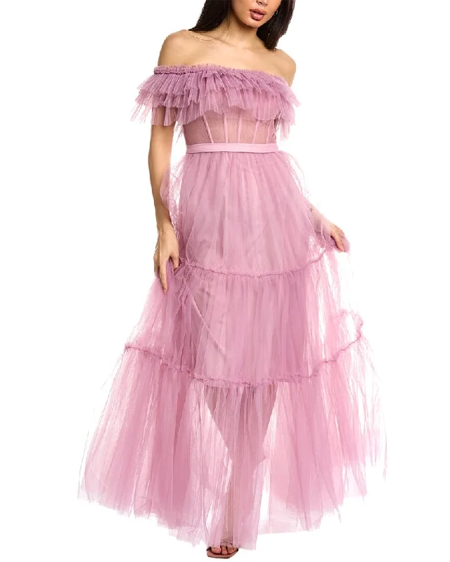 BCBGMAXAZRIA Tiered Tulle Evening Dress