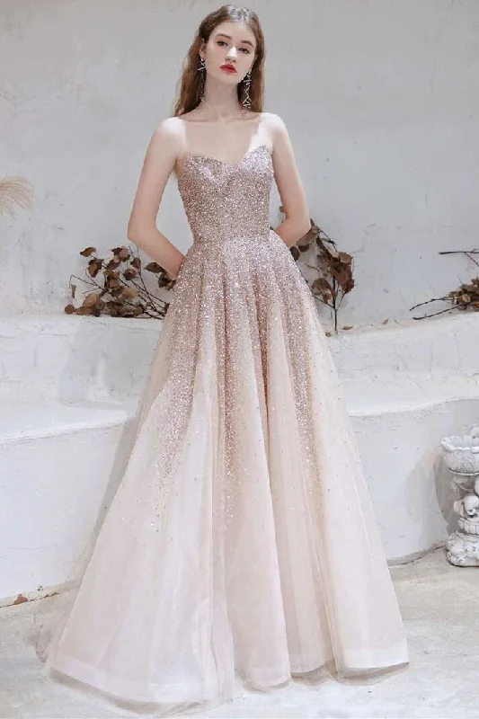 Gradient Rose Gold Tulle Strapless Prom Gown with Cape