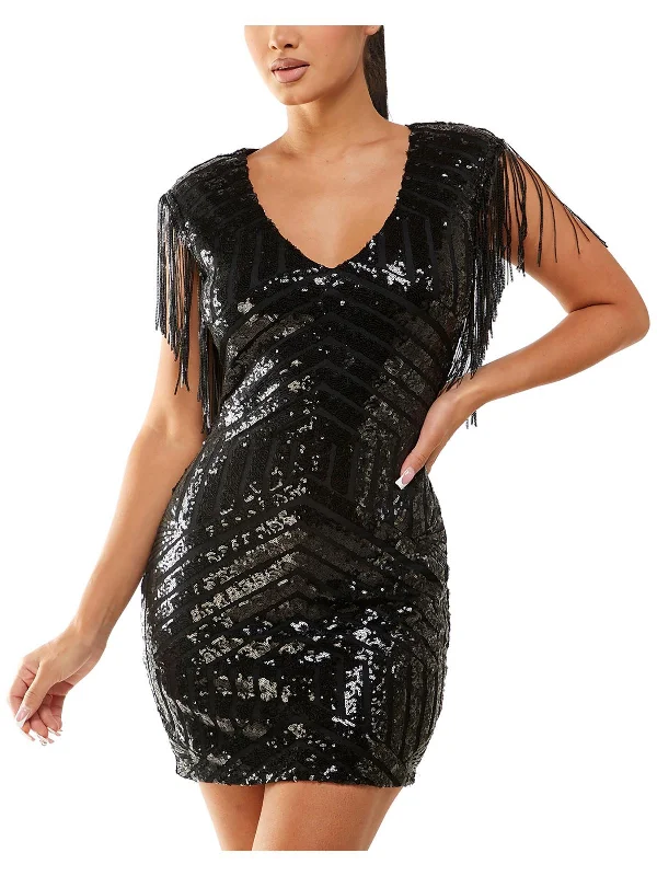 Juniors Womens Sequined Polyester Bodycon Dress