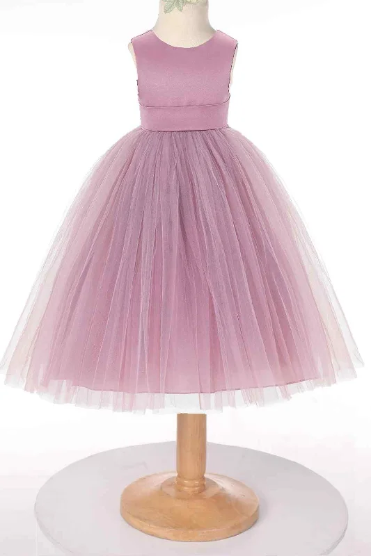 Mauve Tulle Sleeveless Bow Back Flower Girl Dress