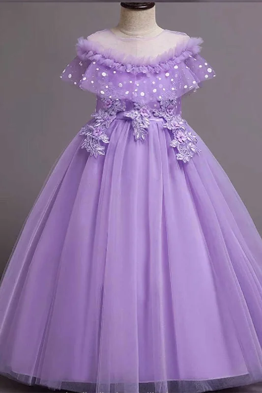 Purple Tulle Off-the-Shoulder Girl Birthday Dress