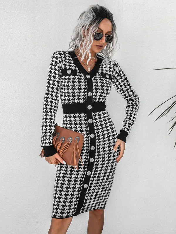 Retro Checkered Knit Bodycon