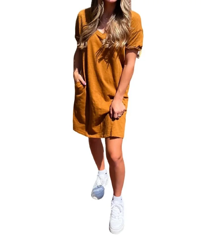 T-Shirt Dress In Dark Mustard