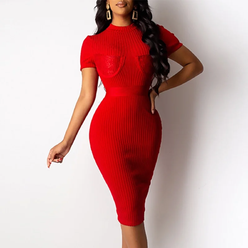 Women's Bodycon Ribbed Short Sleeve Dress